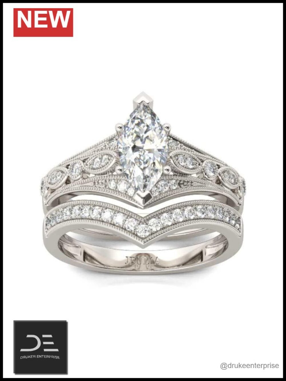 Sterling Silver Wedding Ring Set Marquise Cut Bridal Engagement Rings